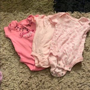 3 pink 0-3 month onesies